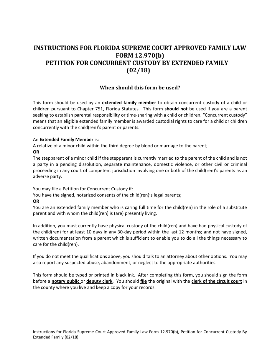 Form 12.970(B) Petition for Concurrent Custody by Extended Family - Florida, Page 1