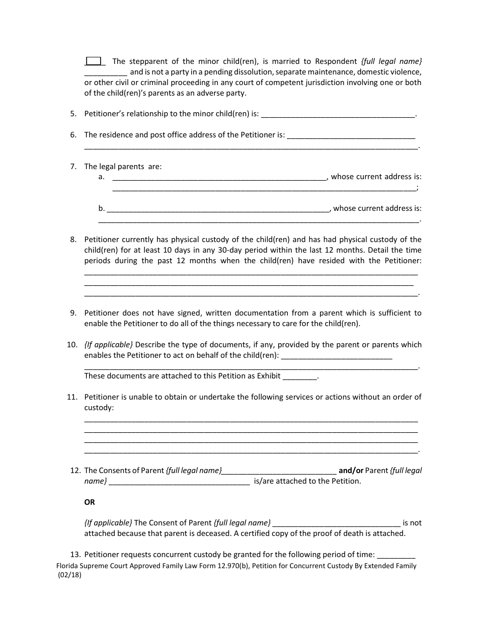 Form 12.970(B) Petition for Concurrent Custody by Extended Family - Florida, Page 5