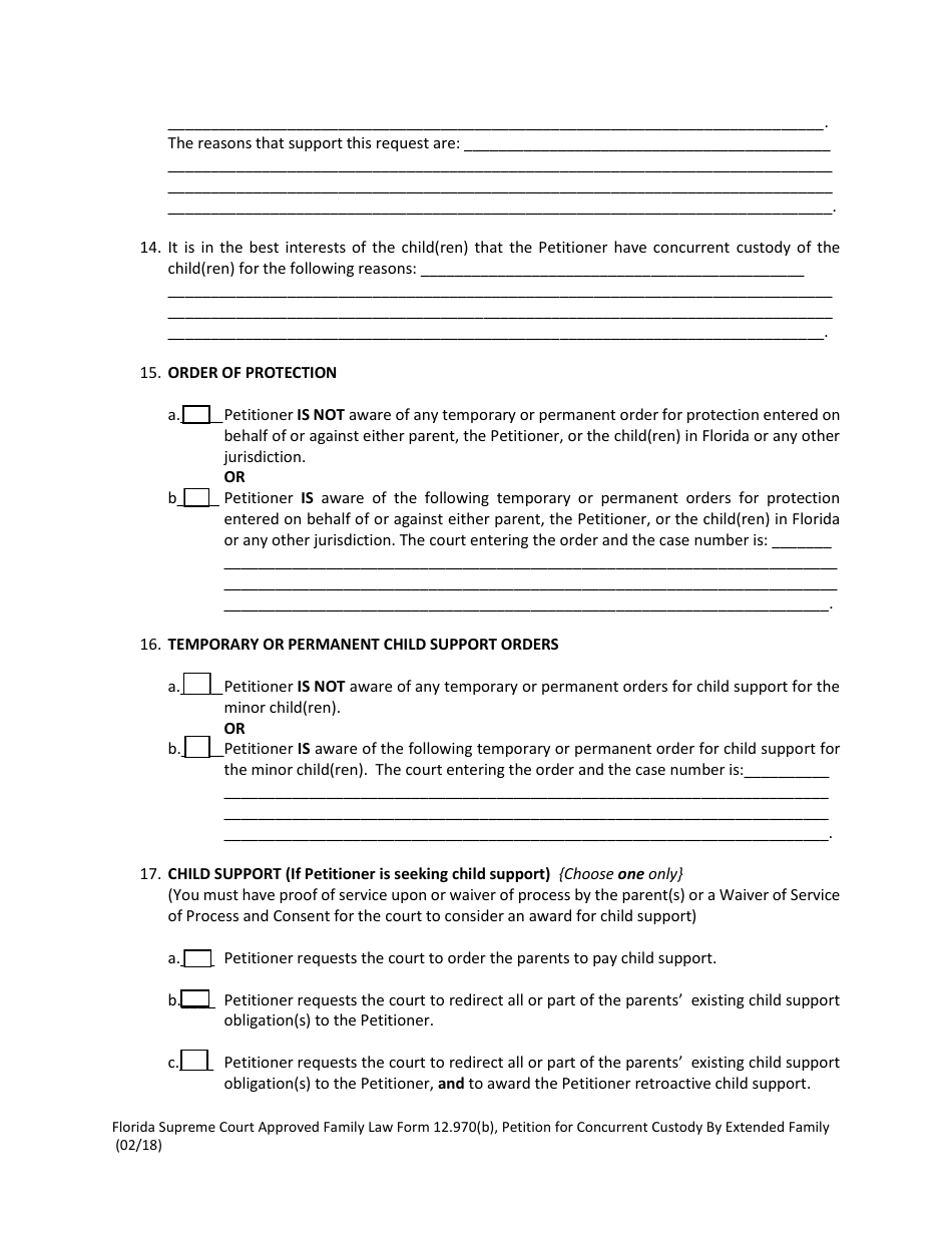 Form 12.970(B) Petition for Concurrent Custody by Extended Family - Florida, Page 6