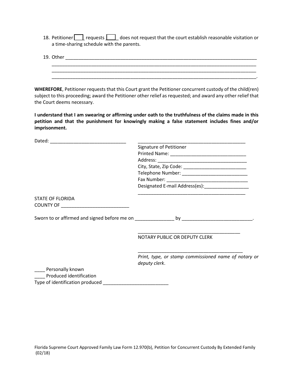 Form 12.970(B) Petition for Concurrent Custody by Extended Family - Florida, Page 7