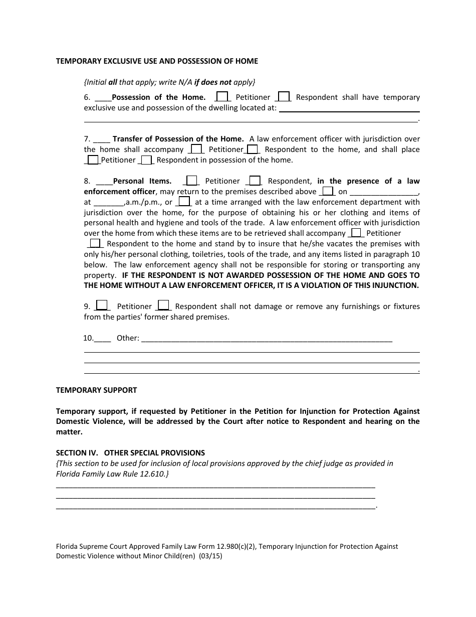 Form 12.980(C)(2) Temporary Injunction for Protection Against Domestic Violence Without Minor Child(Ren) - Florida, Page 5