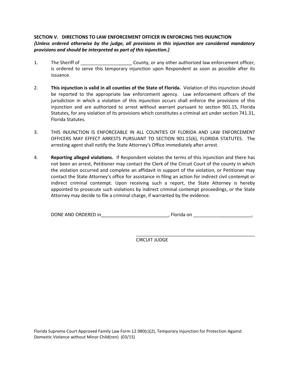 Form 12.980(C)(2) Temporary Injunction for Protection Against Domestic Violence Without Minor Child(Ren) - Florida, Page 6