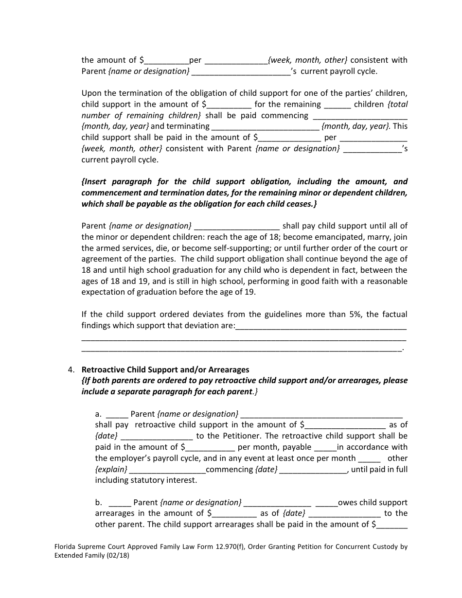 Form 12.970(F) Order Granting Petition for Concurrent Custody by Extended Family - Florida, Page 5