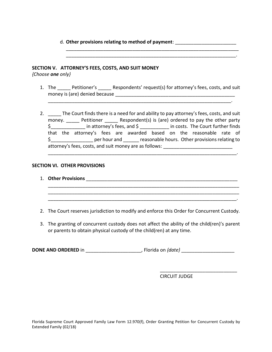 Form 12.970(F) Order Granting Petition for Concurrent Custody by Extended Family - Florida, Page 8