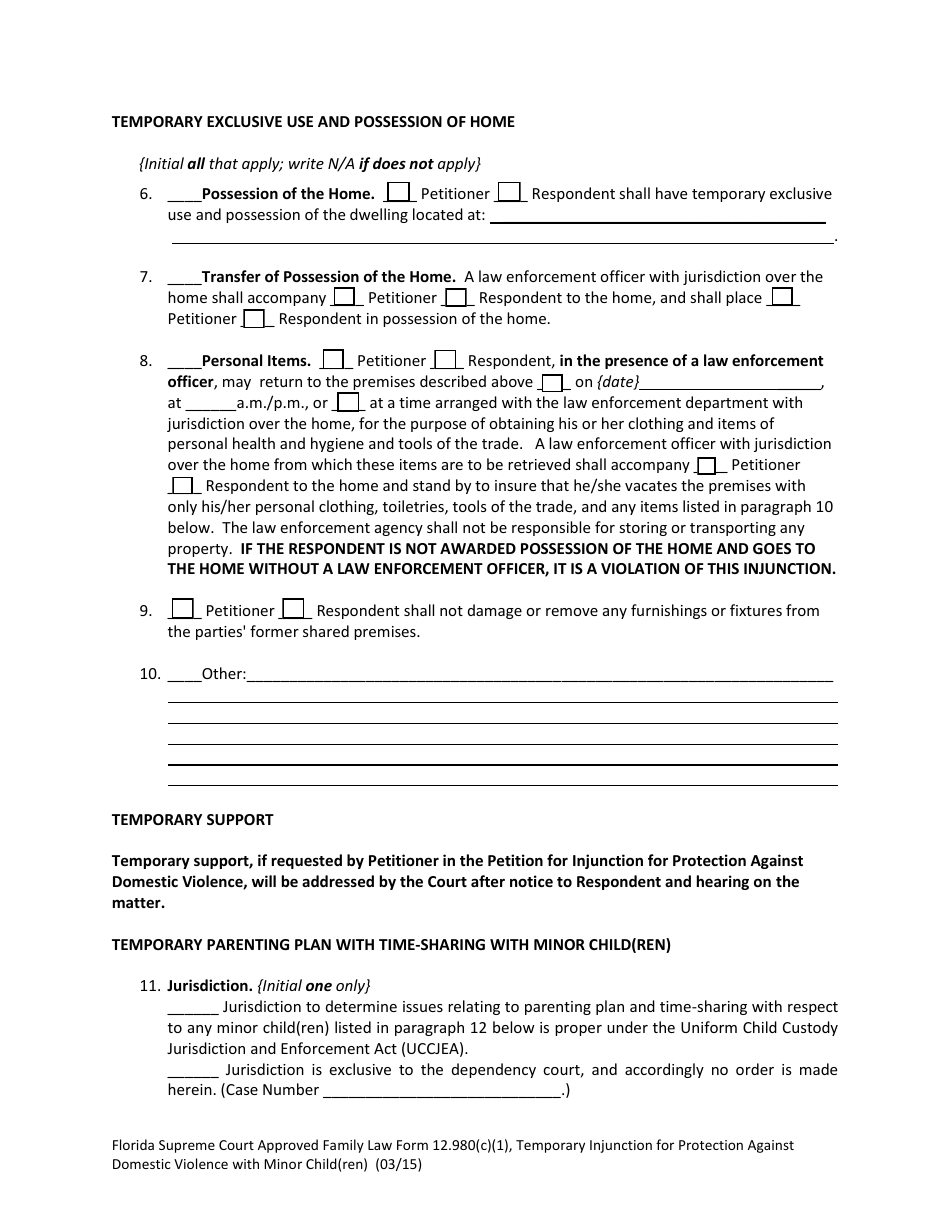 Form 12.980(C)(1) Temporary Injunction for Protection Against Domestic Violence With Minor Child(Ren) - Florida, Page 5