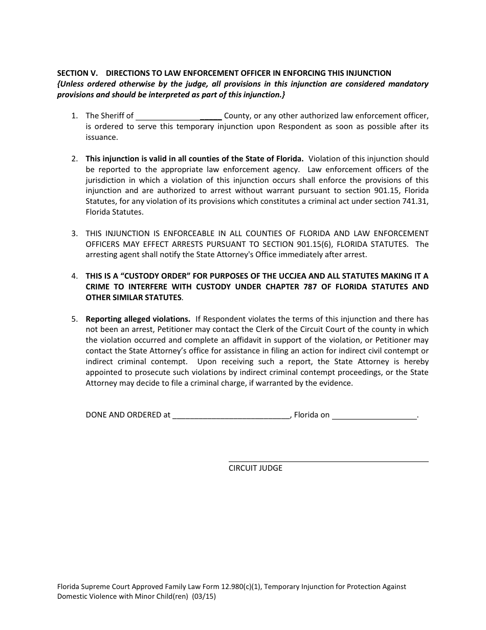 Form 12.980(C)(1) Temporary Injunction for Protection Against Domestic Violence With Minor Child(Ren) - Florida, Page 7