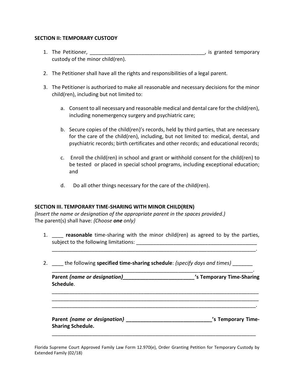 Form 12.970(E) Order Granting Petition for Temporary Custody by Extended Family - Florida, Page 3