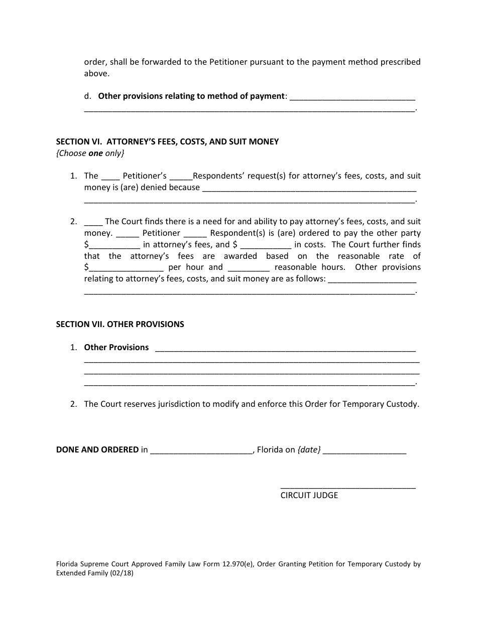 Form 12.970(E) Order Granting Petition for Temporary Custody by Extended Family - Florida, Page 9