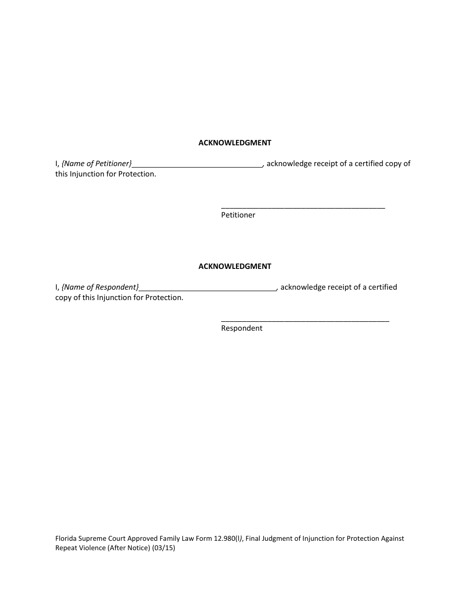 Form 12.980(L) Final Judgment of Injunction for Protection Against Repeat Violence (After Notice) - Florida, Page 6