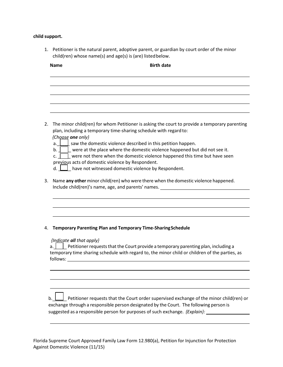 Form 12.980(A) Petition for Injunction for Protection Against Domestic Violence - Florida, Page 10
