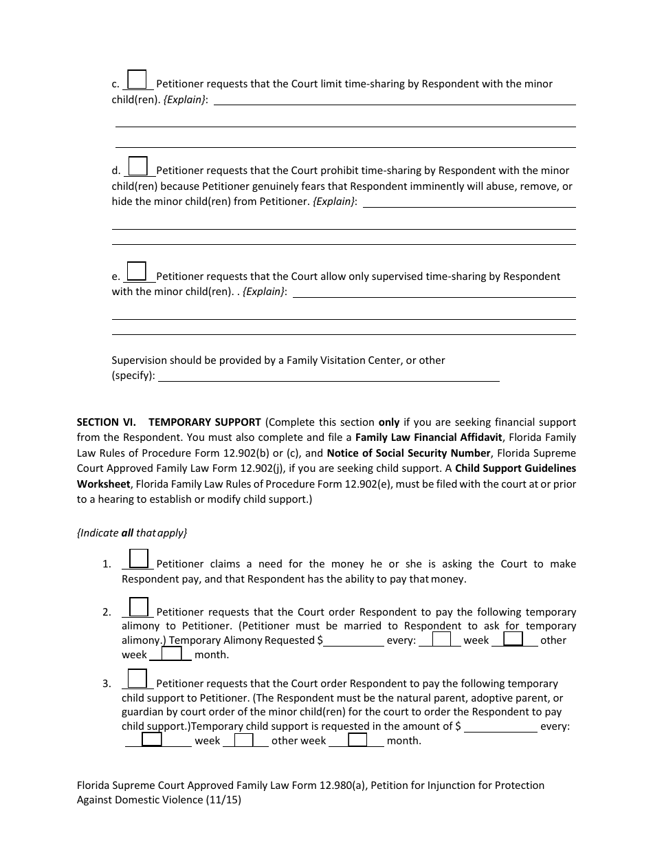 Form 12.980(A) Petition for Injunction for Protection Against Domestic Violence - Florida, Page 11