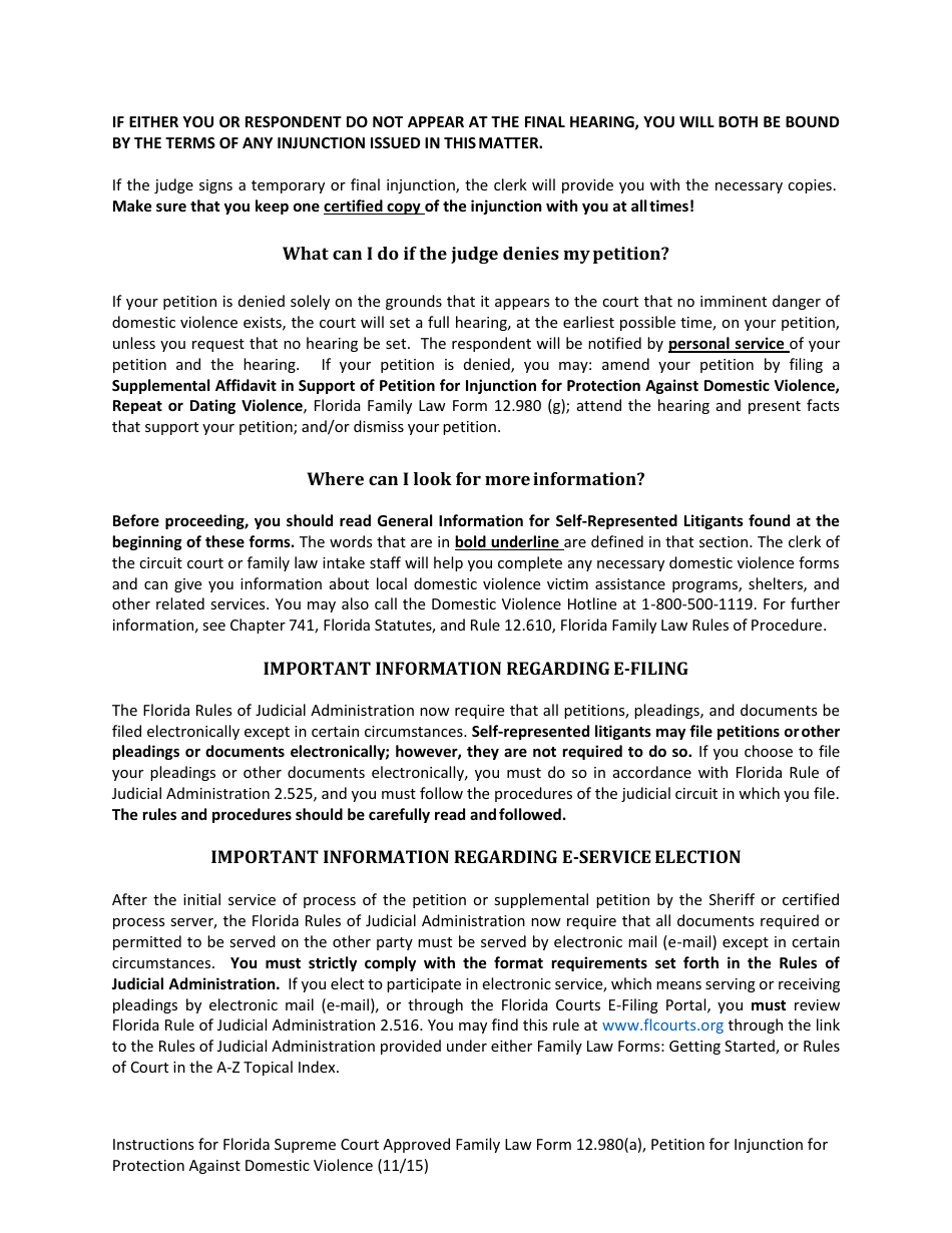 Form 12.980(A) Petition for Injunction for Protection Against Domestic Violence - Florida, Page 3
