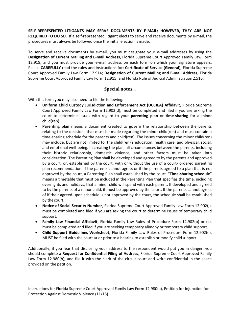 Form 12.980(A) Petition for Injunction for Protection Against Domestic Violence - Florida, Page 4