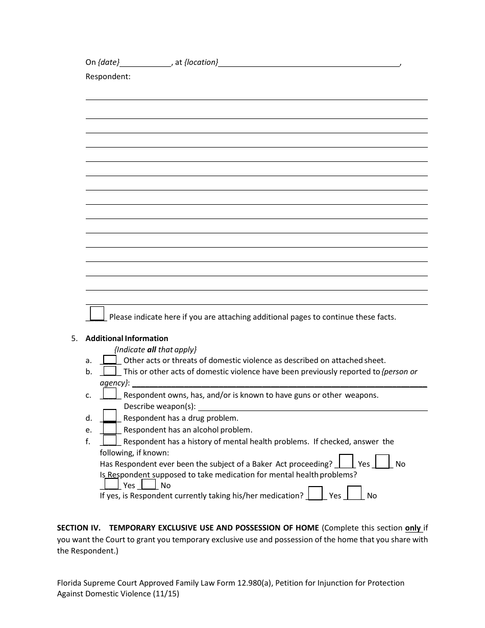 Form 12.980(A) Petition for Injunction for Protection Against Domestic Violence - Florida, Page 8
