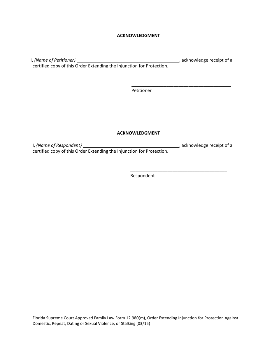 Form 12.980(M) Order Extending Injunction for Protection Against Domestic Violence, Repeat Violence, Dating Violence, Sexual Violence, Stalking - Florida, Page 4