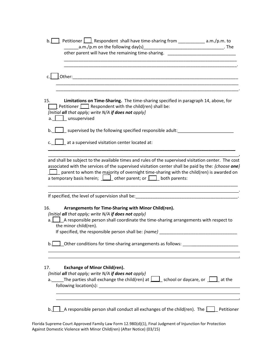 Form 12.980(D)(1) Final Judgment of Injunction for Protection Against Domestic Violence With Minor Child(Ren) (After Notice) - Florida, Page 7