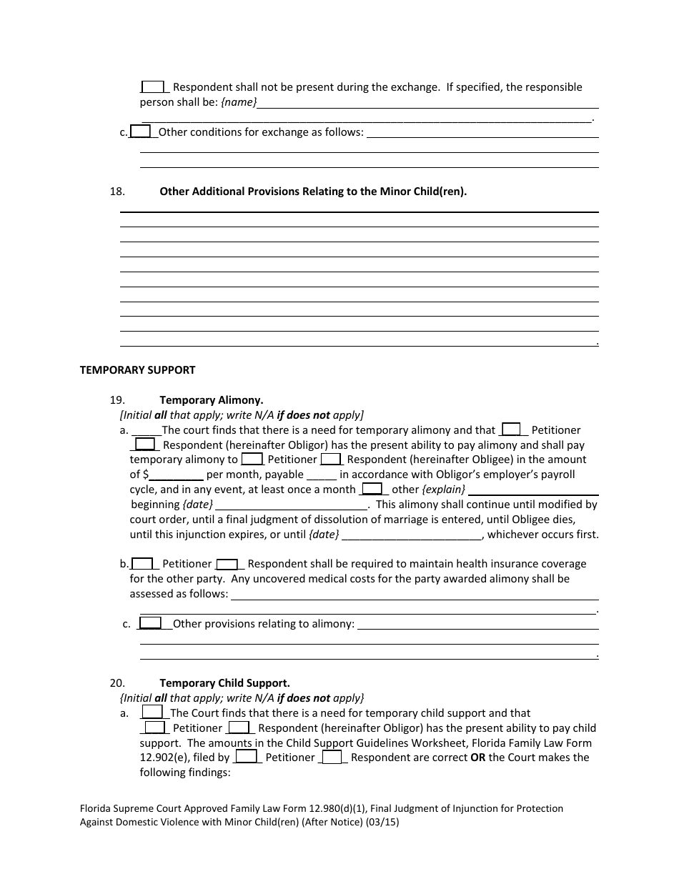 Form 12.980(D)(1) Final Judgment of Injunction for Protection Against Domestic Violence With Minor Child(Ren) (After Notice) - Florida, Page 8