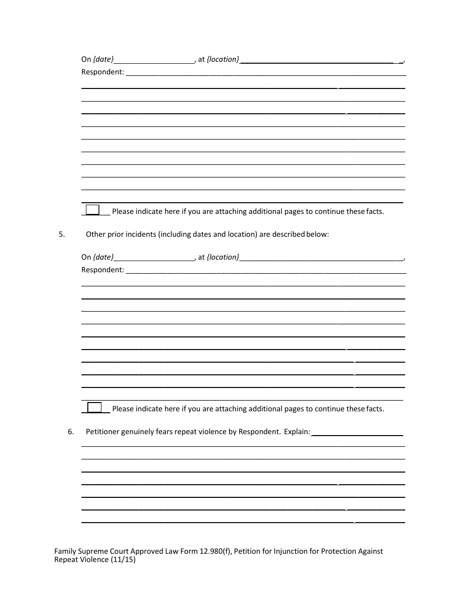 Form 12.980(F) Petition for Injunction for Protection Against Repeat Violence - Florida, Page 6