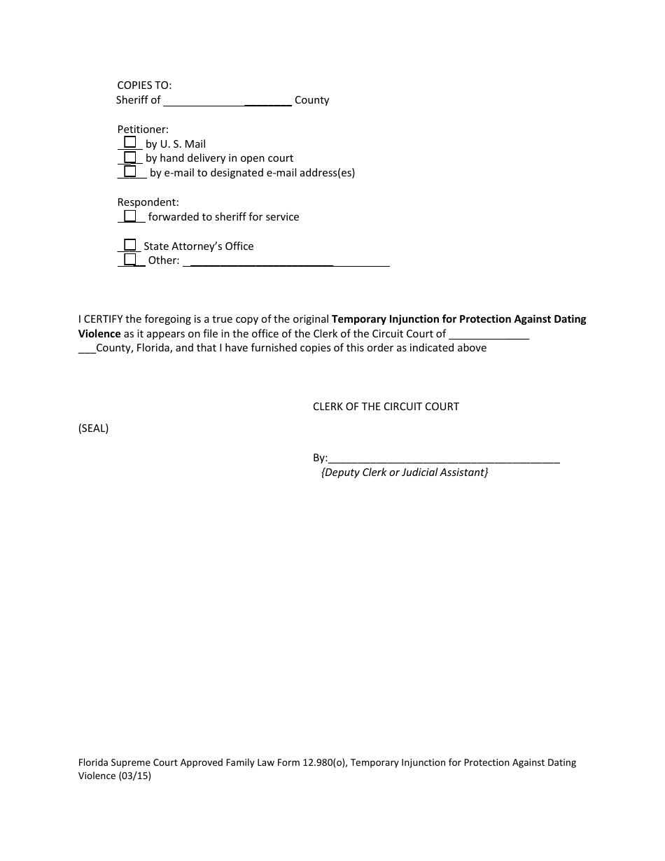 Form 12.980(O) Temporary Injunction for Protection Against Dating Violence - Florida, Page 6