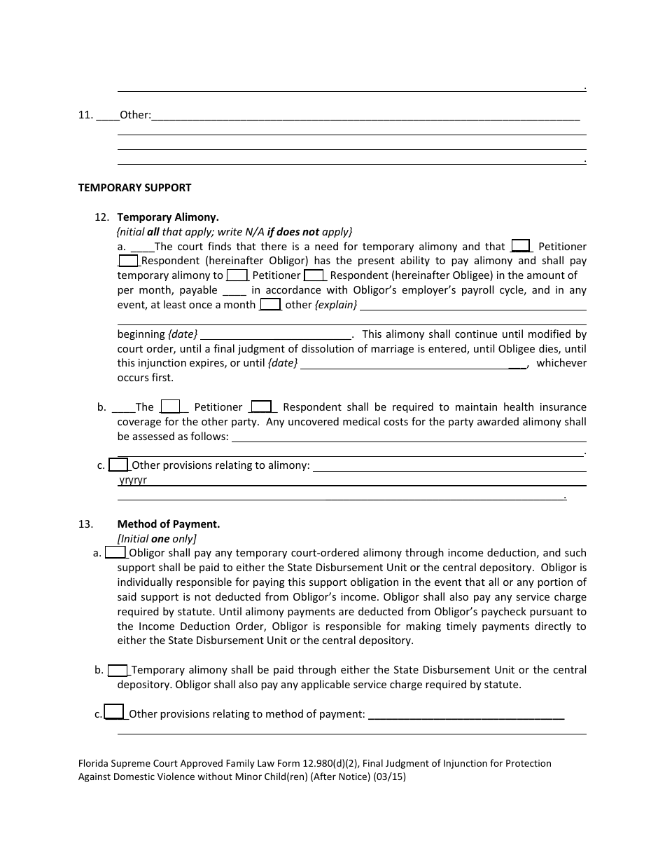 Form 12.980(D)(2) Final Judgment of Injunction for Protection Against Domestic Violence Without Minor Child(Ren) (After Notice) - Florida, Page 6
