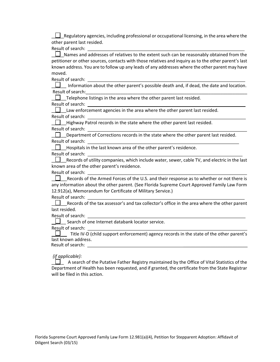 Form 12.981(A)(4) Petition for Stepparent Adoption: Affidavit of Diligent Search - Florida, Page 3