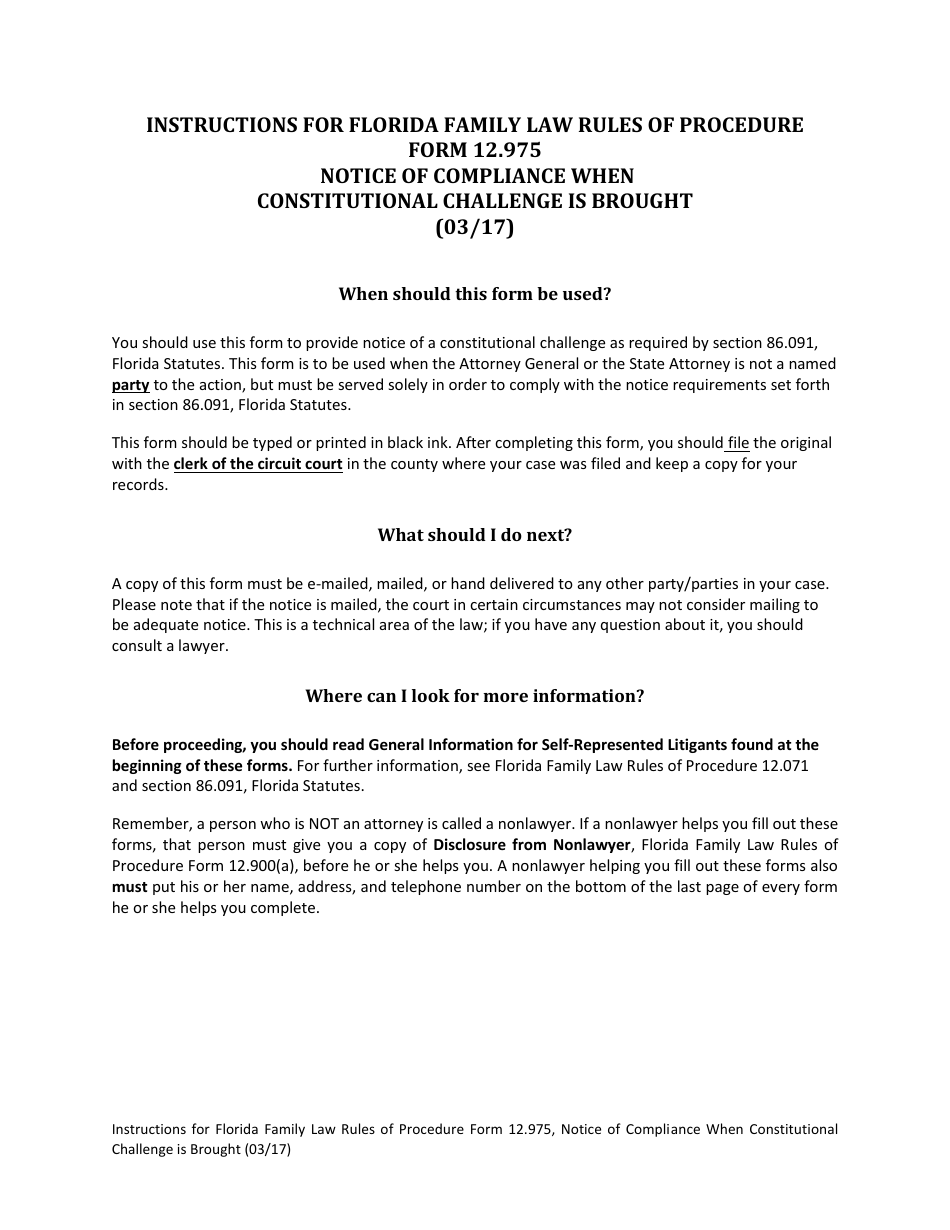 Form 12 975 Download Fillable Pdf Or Fill Online Notice Of Compliance When Constitutional Challenge Is Brought Florida Templateroller