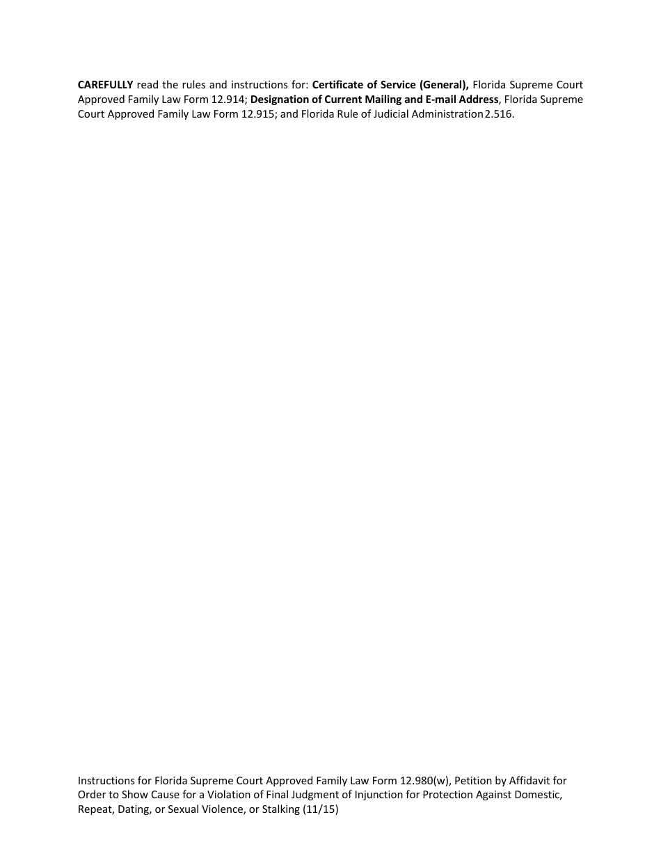 Form 12.980(W) Petition by Affidavit for Order to Show Cause for a Violation of Final Judgment of Injunction for Protection Against Domestic, Repeat, Dating, or Sexual Violence, or Stalking - Florida, Page 2