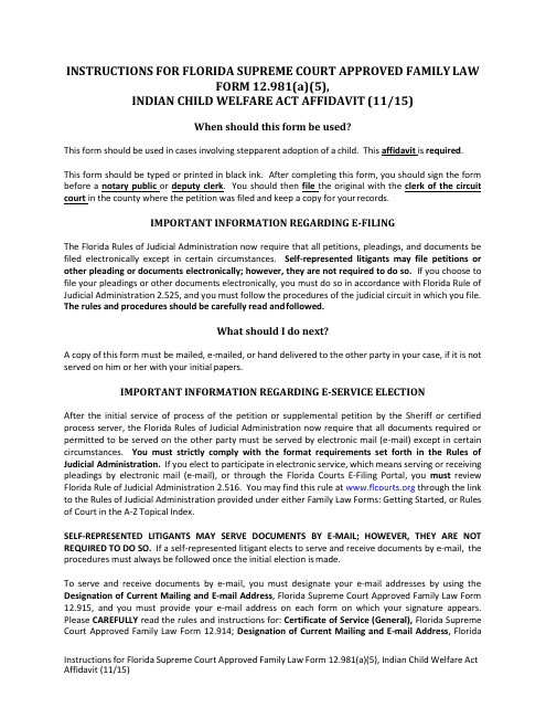 Form 12.981(A)(5) Indian Child Welfare Act Affidavit - Florida