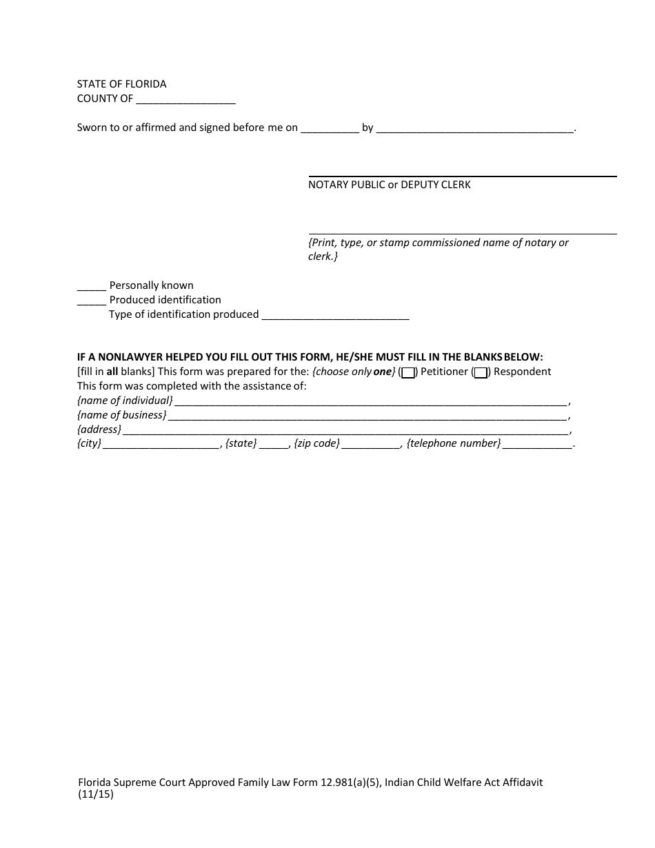 Form 12.981(A)(5) Indian Child Welfare Act Affidavit - Florida, Page 4