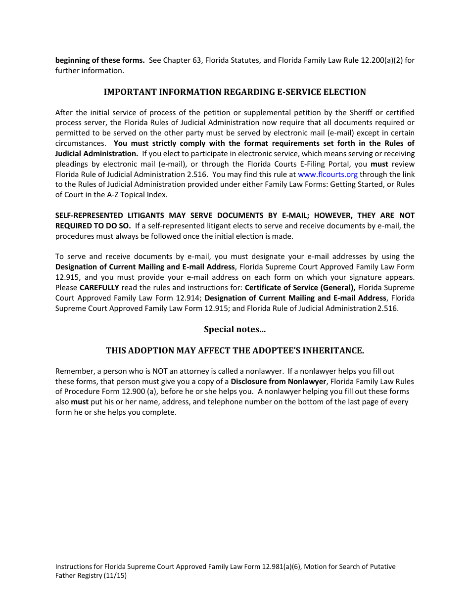 Form 12.981(A)(6) Motion for Search of the Putative Father Registry - Florida, Page 2