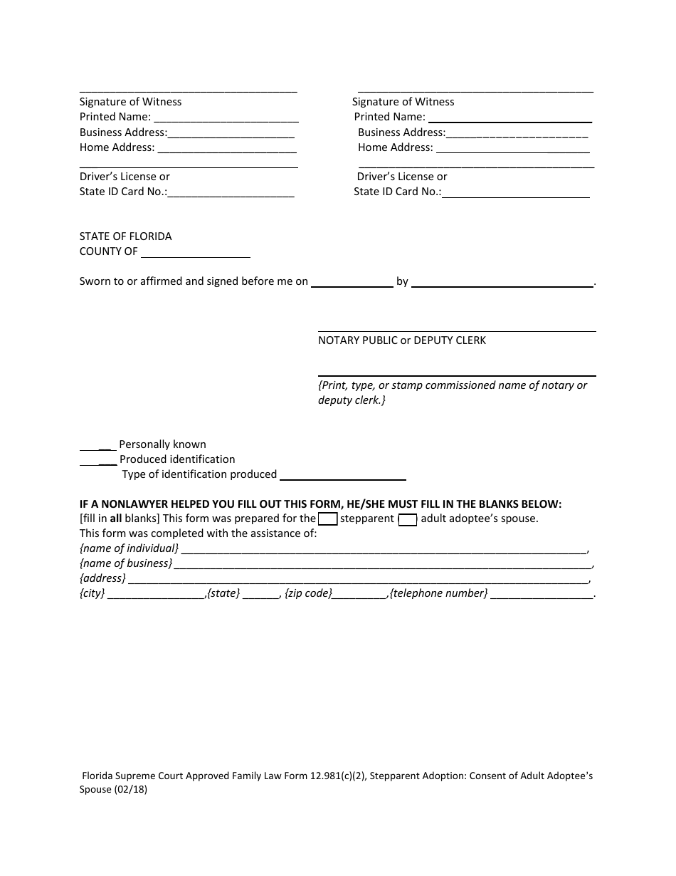 Form 12.981(C)(2) Stepparent Adoption: Consent of Adult Adoptees Spouse - Florida, Page 3