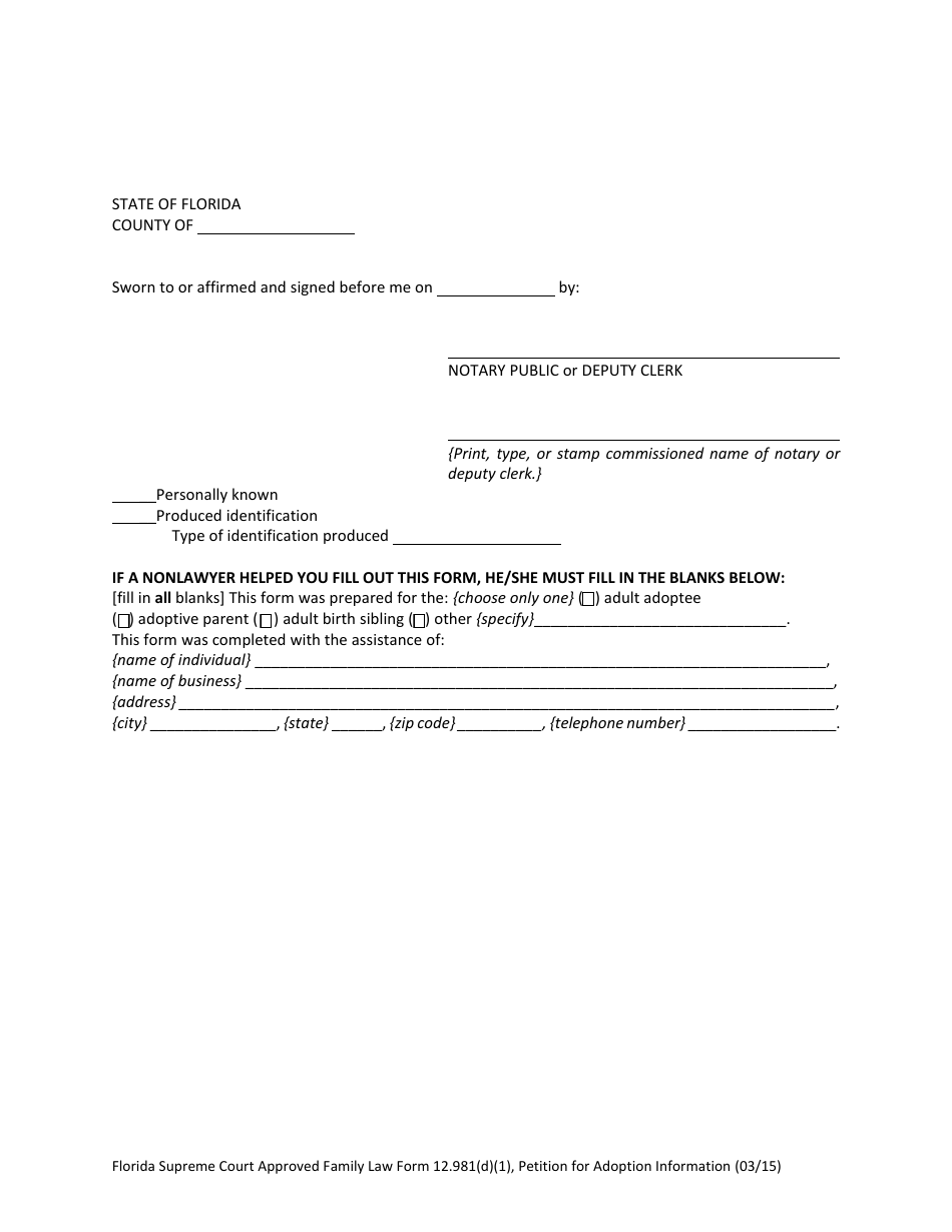 Form 12.981(D)(1) Petition for Adoption Information - Florida, Page 3