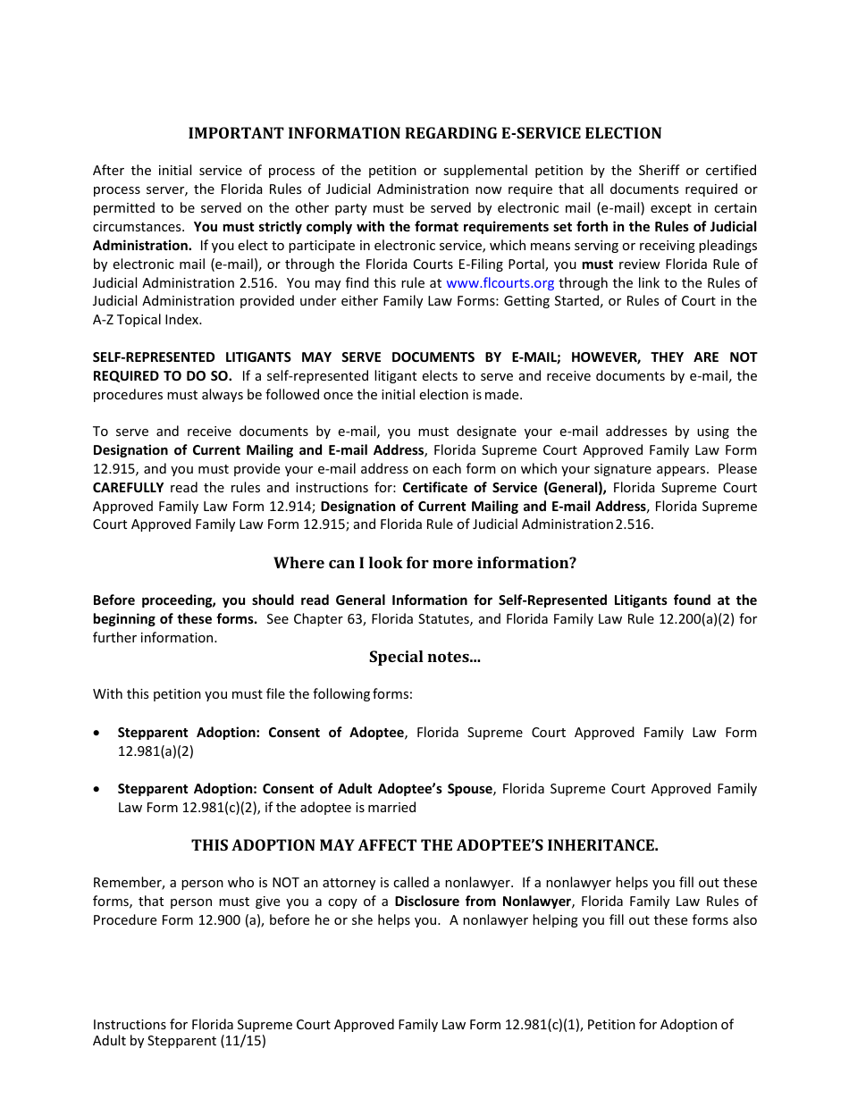 Form 12.981(C)(1) Petition for Adoption of Adult by Stepparent - Florida, Page 2