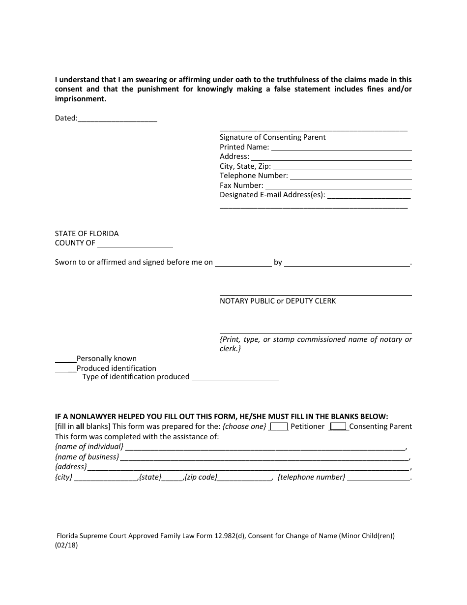 Form 12.982(D) Consent for Change of Name (Minor Child(Ren)) - Florida, Page 3