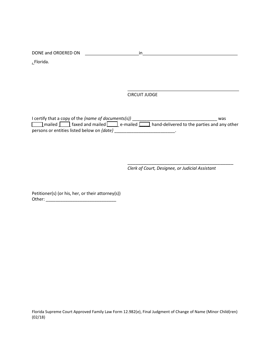Form 12.982(E) Final Judgment of Change of Name (Minor Child(Ren)) - Florida, Page 2