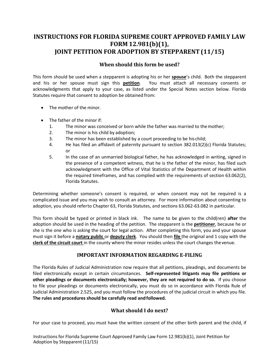 Form 12.981(B)(1) Joint Petition for Adoption by Stepparent - Florida, Page 1