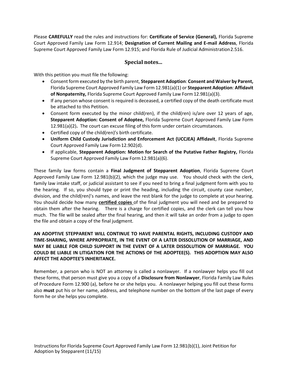 Form 12.981(B)(1) Joint Petition for Adoption by Stepparent - Florida, Page 3