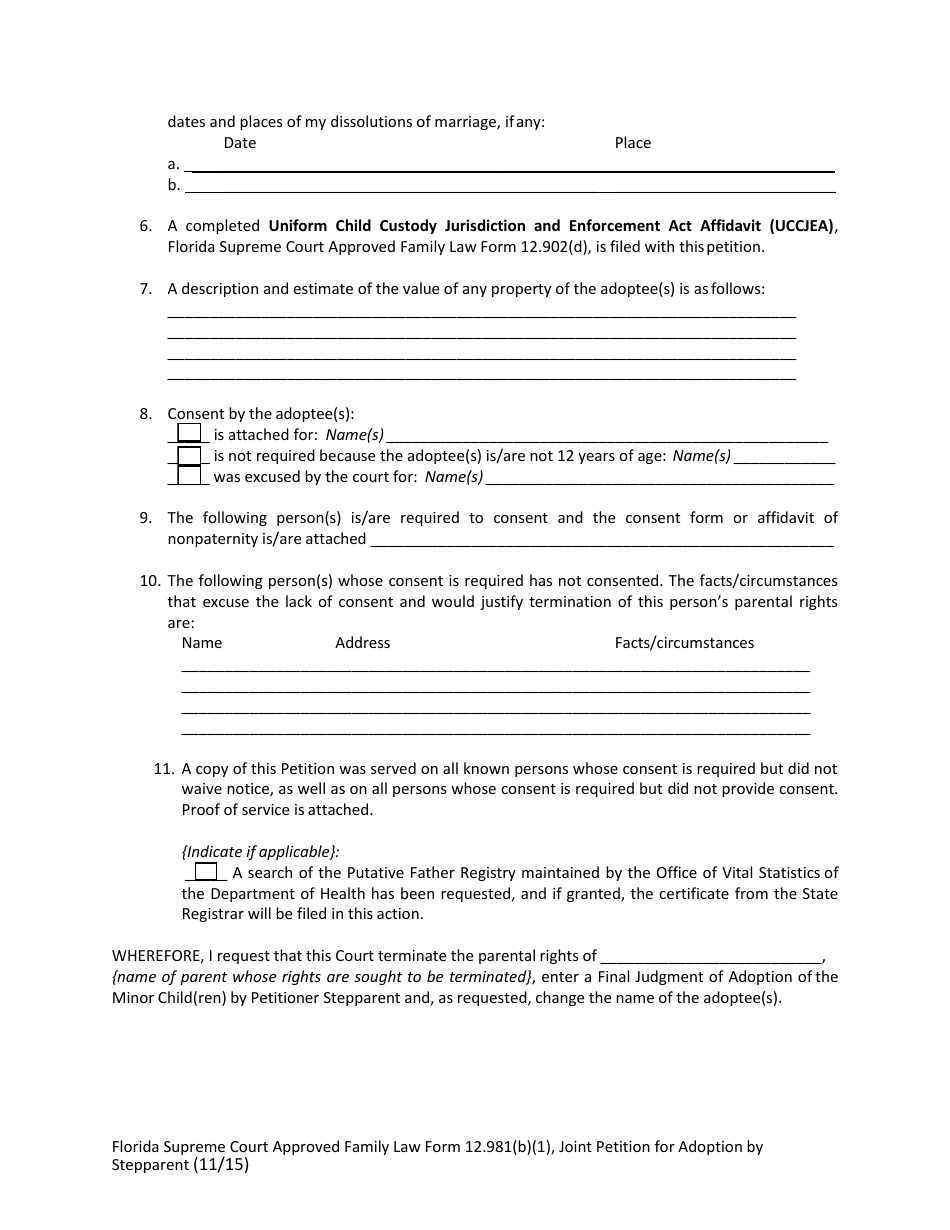 Form 12.981(B)(1) Joint Petition for Adoption by Stepparent - Florida, Page 5