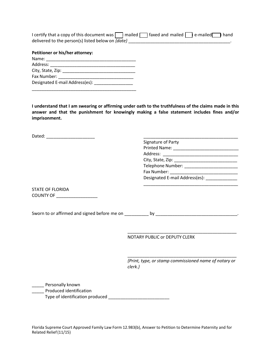 Form 12.983(B) Answer to Petition to Determine Paternity and for Related Relief - Florida, Page 6