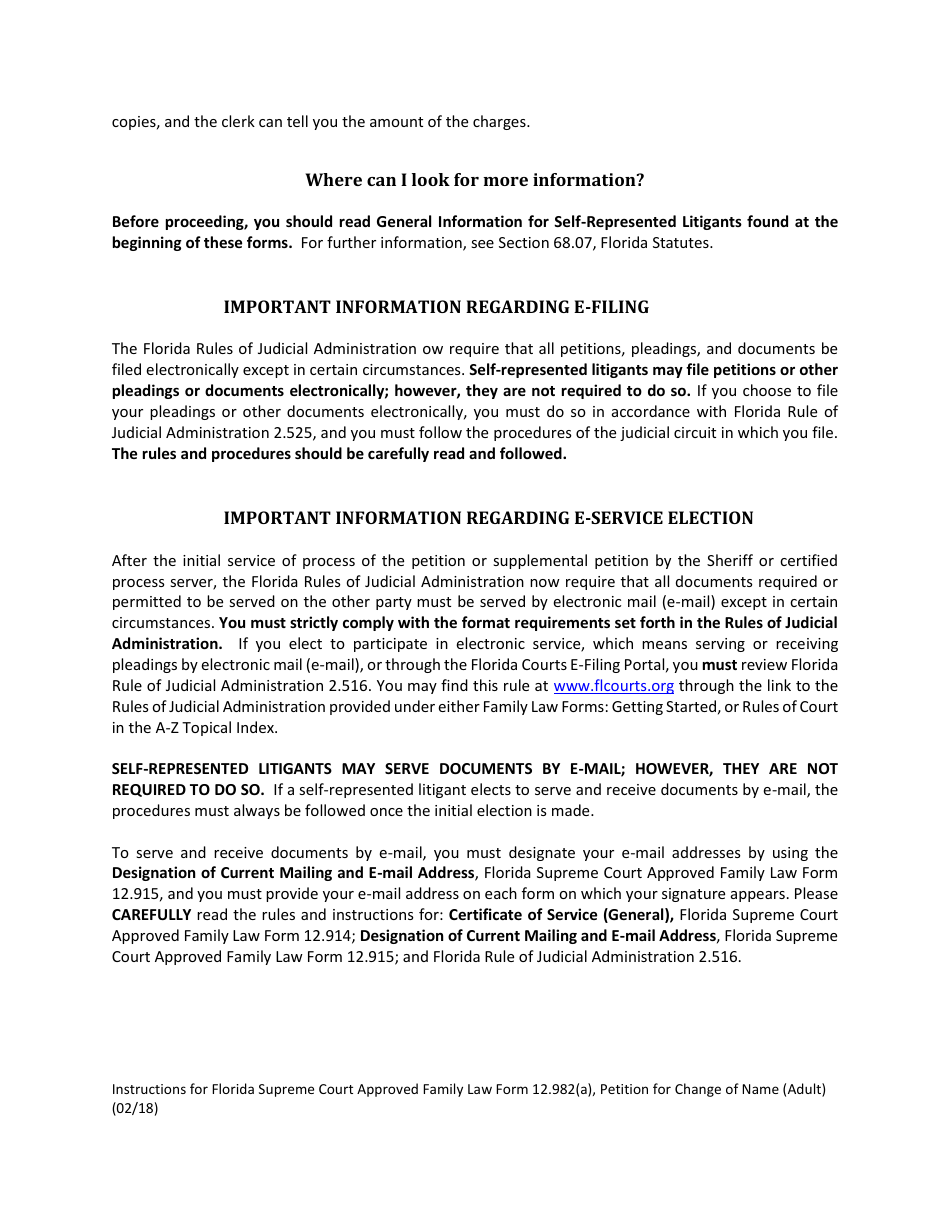 Form 12.982(A) Petition for Change of Name (Adult) - Florida, Page 2
