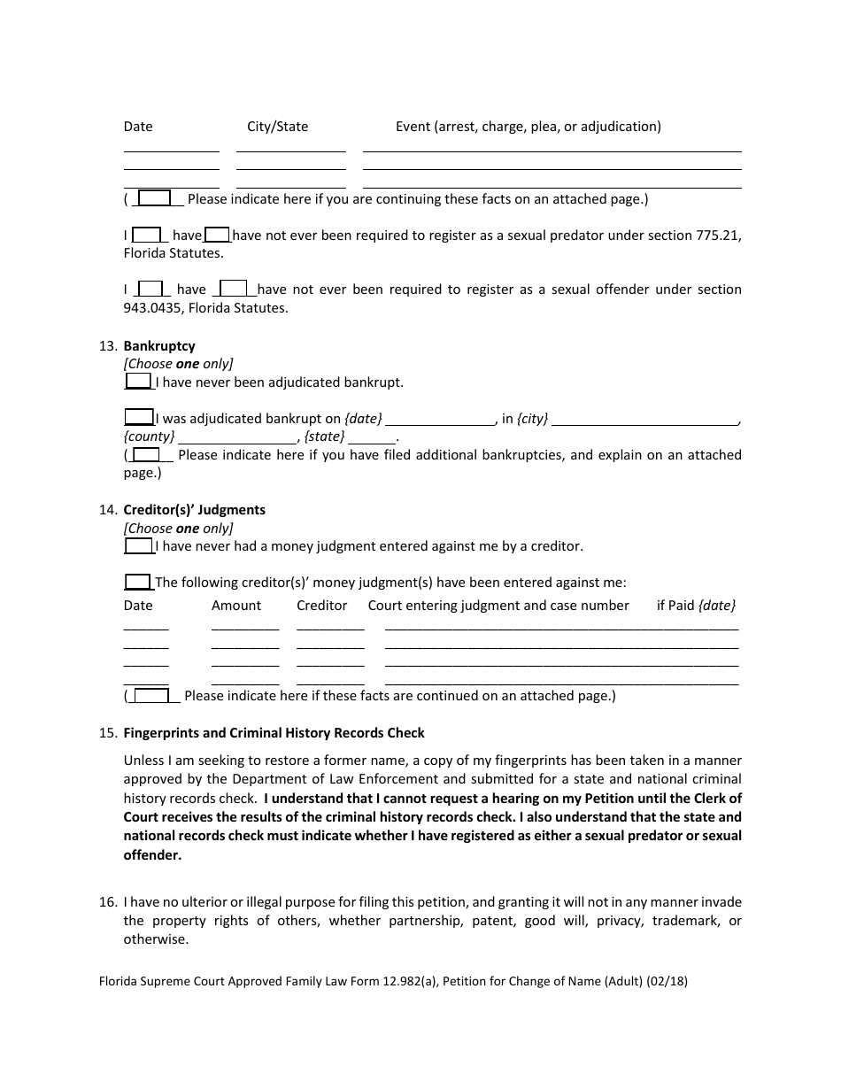 Form 12.982(A) Petition for Change of Name (Adult) - Florida, Page 7