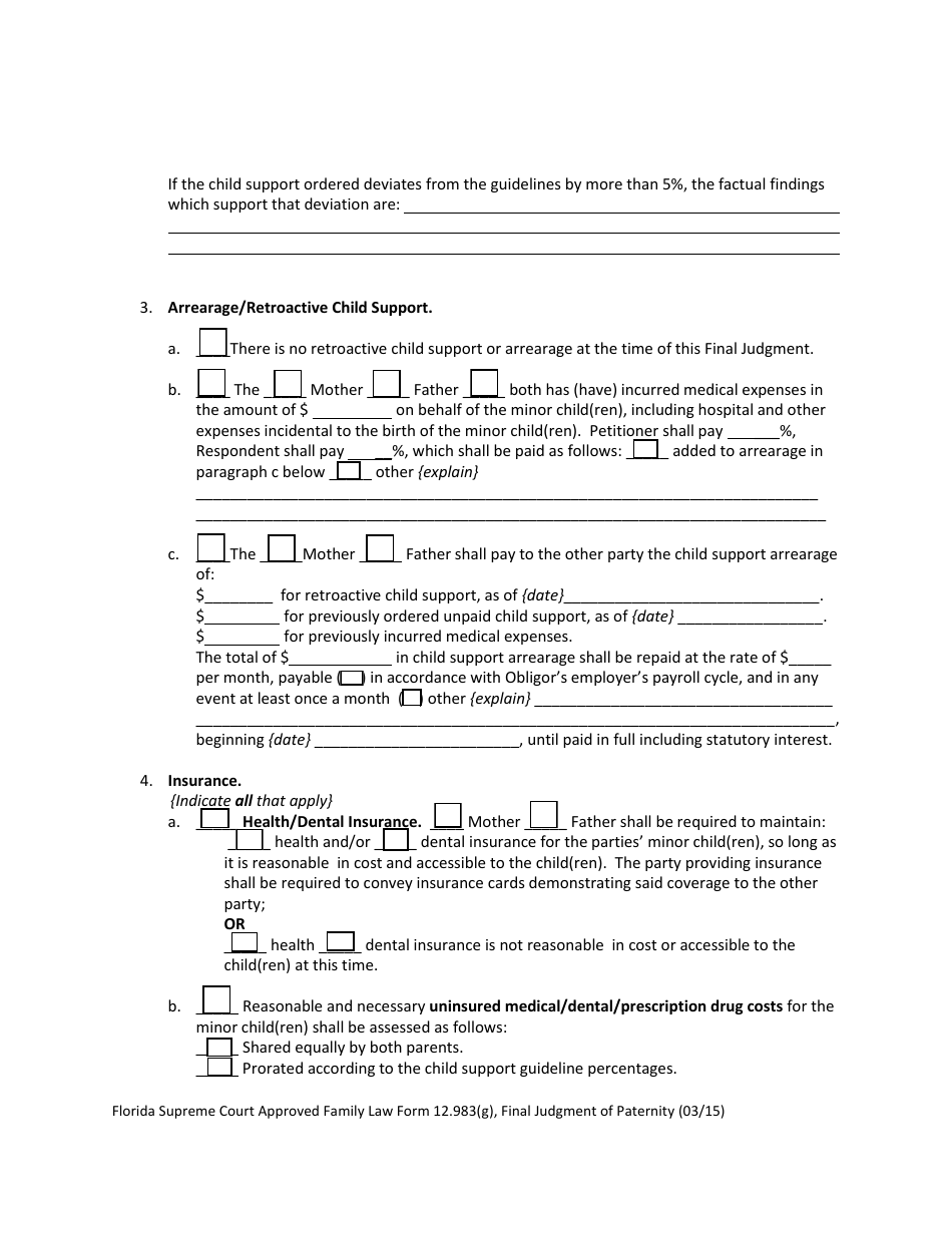 Form 12.983(G) Final Judgment of Paternity - Florida, Page 3