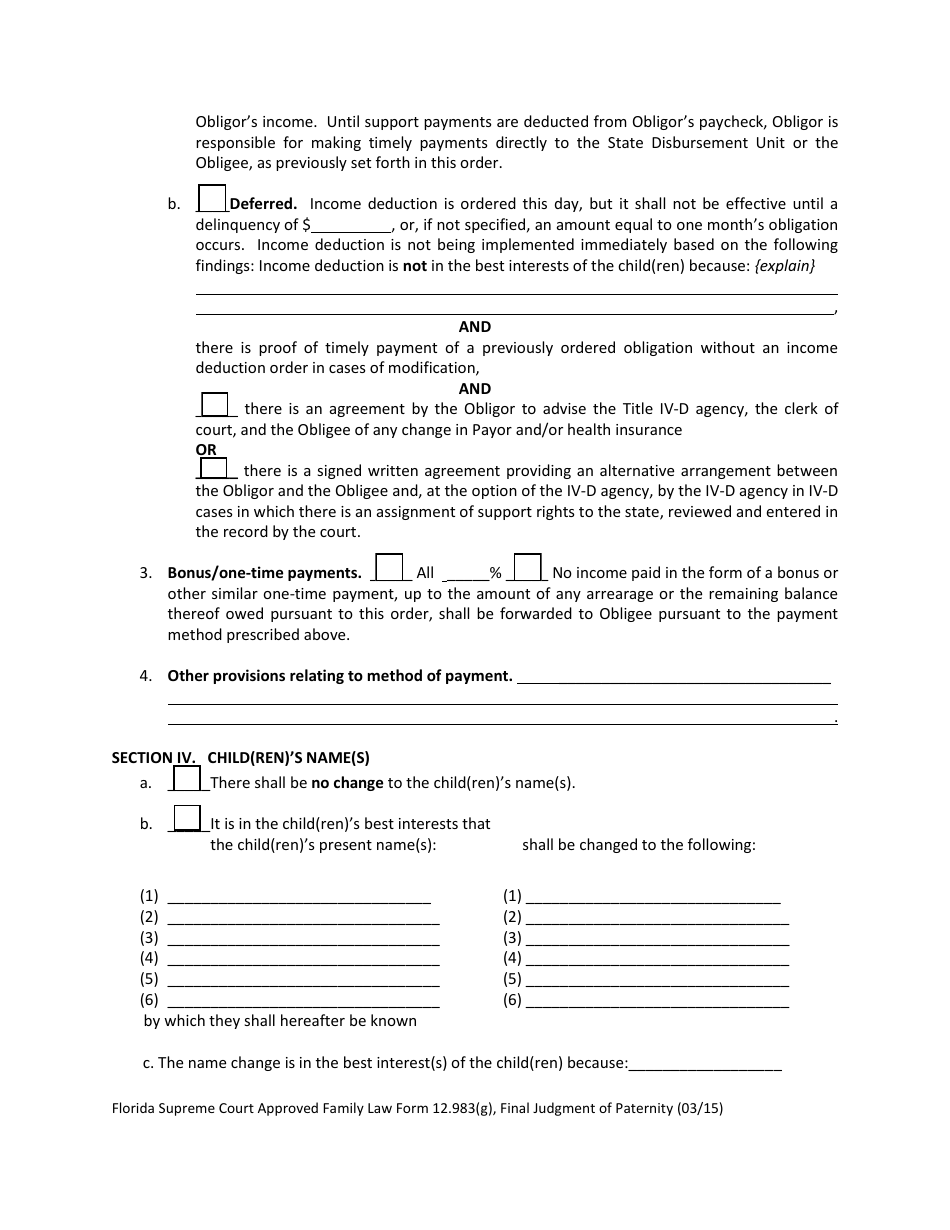 Form 12.983(G) Final Judgment of Paternity - Florida, Page 5