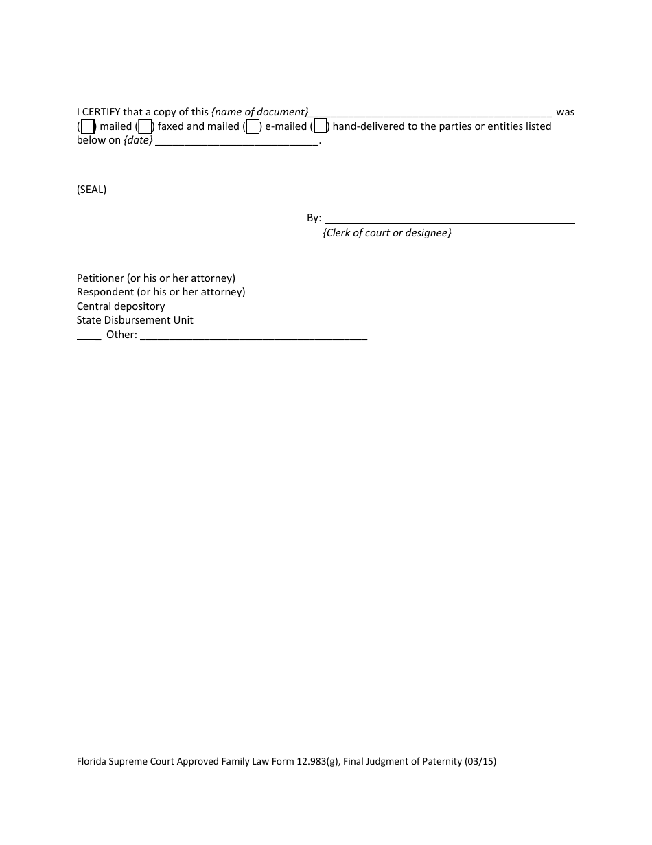 Form 12.983(G) Final Judgment of Paternity - Florida, Page 7