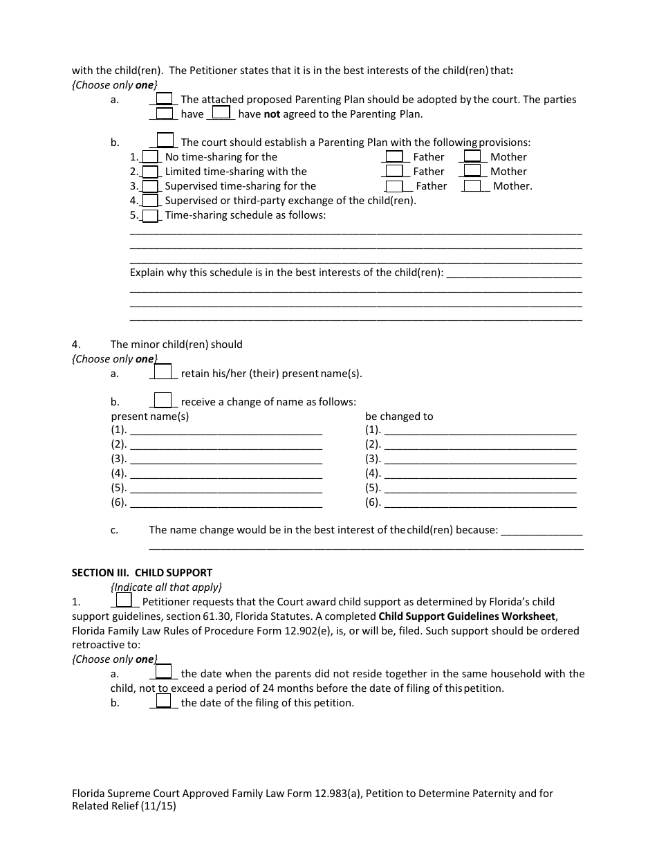Form 12.983(A) Petition to Determine Paternity and for Related Relief - Florida, Page 7