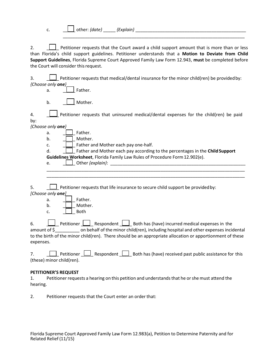 Form 12.983(A) Petition to Determine Paternity and for Related Relief - Florida, Page 8