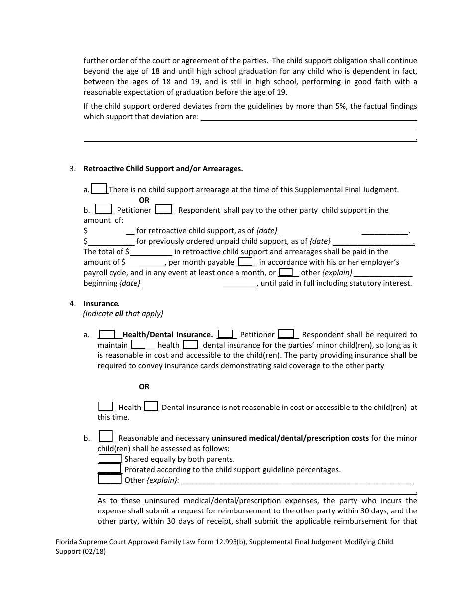 Form 12.993(B) Supplemental Final Judgment Modifying Child Support - Florida, Page 3