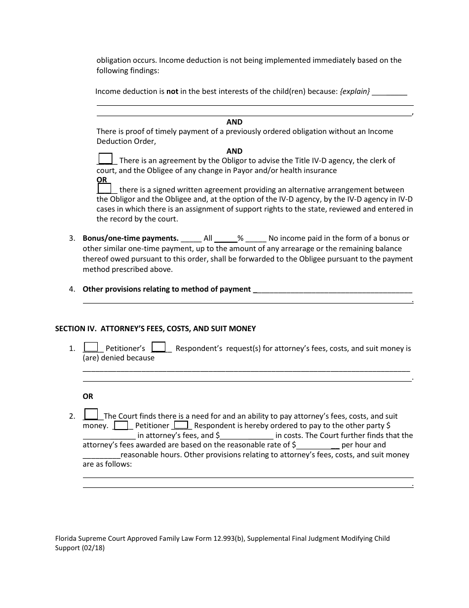 Form 12.993(B) Supplemental Final Judgment Modifying Child Support - Florida, Page 5