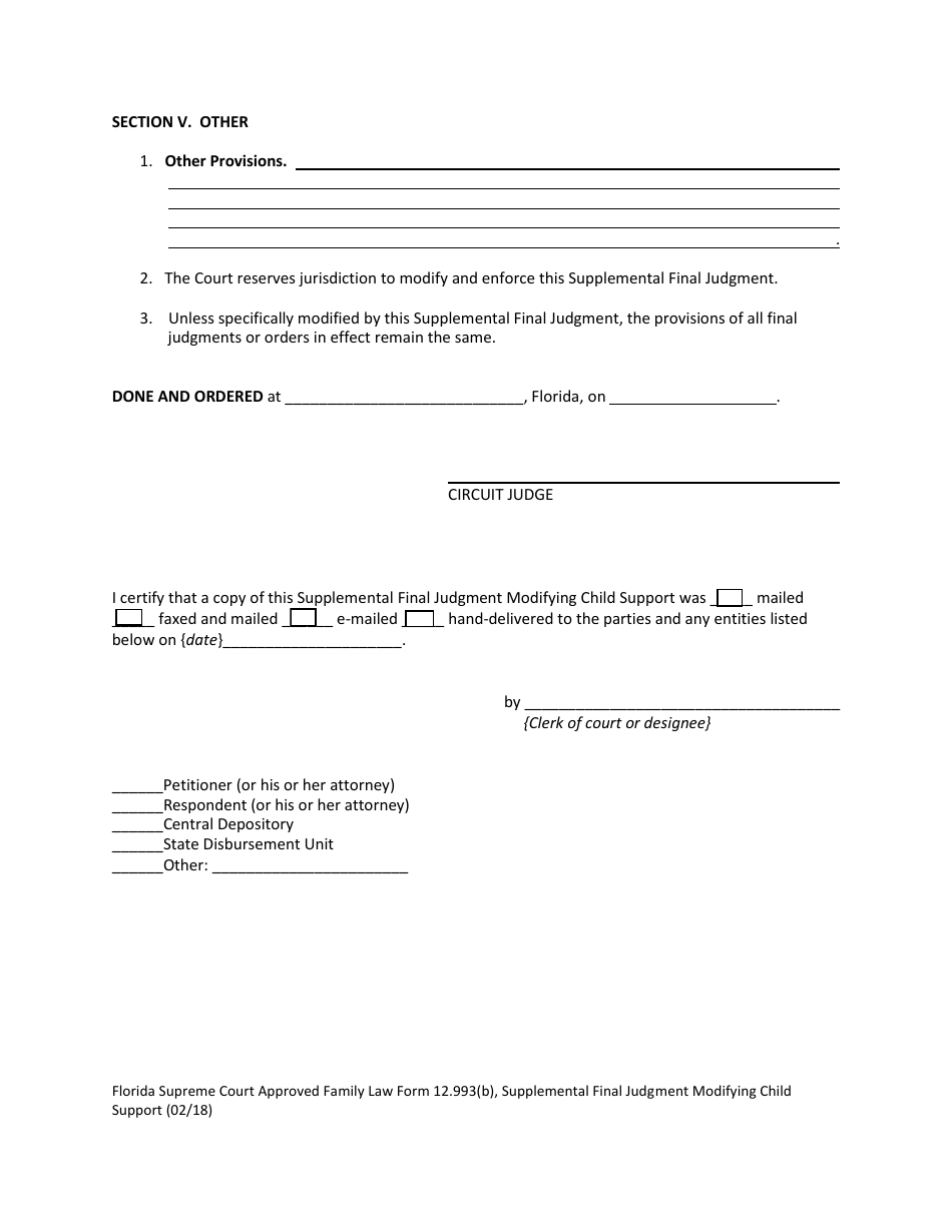 Form 12.993(B) Supplemental Final Judgment Modifying Child Support - Florida, Page 6