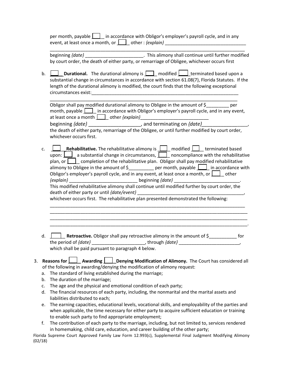 Form 12.993(C) Supplemental Final Judgment Modifying Alimony - Florida, Page 2